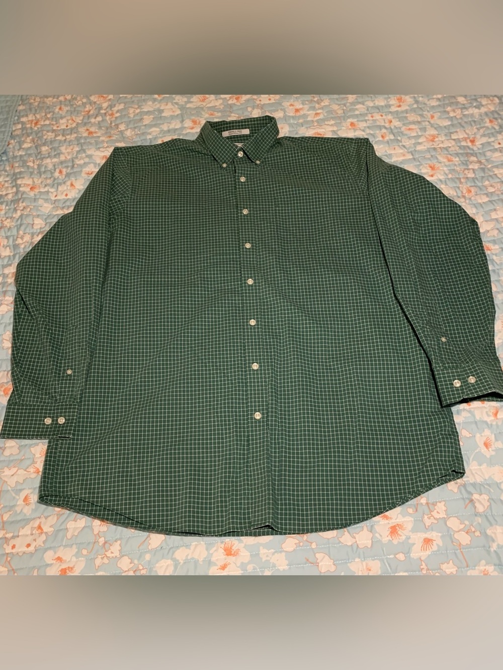 L.L. Bean Green Windowpane Button-Down Shirt